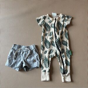 Parade organic cotton leaf print romper & Gap baby gray cotton shorts. 0-3 month